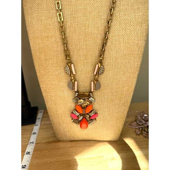 Stella & Dot Statement Necklace With Gold Chain & Orange Pink Gemstone Accents - Picture 9 of 11